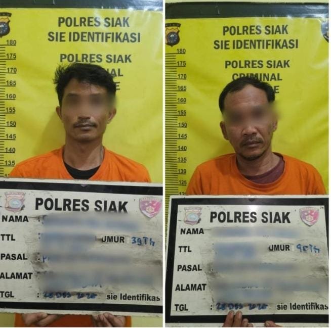 “Polisi Polsek Lubuk Dalam mengamankan dua terduga pelaku pembakaran rumah di Kampung Sri Gading, Kabupaten Siak.”