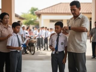 Ilustrasi anak yatim memandang sedih, ayah mengejar waktu