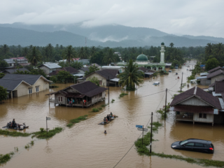 Banjir merendam permukiman dan jalan utama di Kota Padang akibat hujan deras, Jumat (2/1/2026)