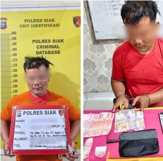 Tersangka kasus narkotika saat diamankan Satresnarkoba Polres Siak di Lubuk Dalam