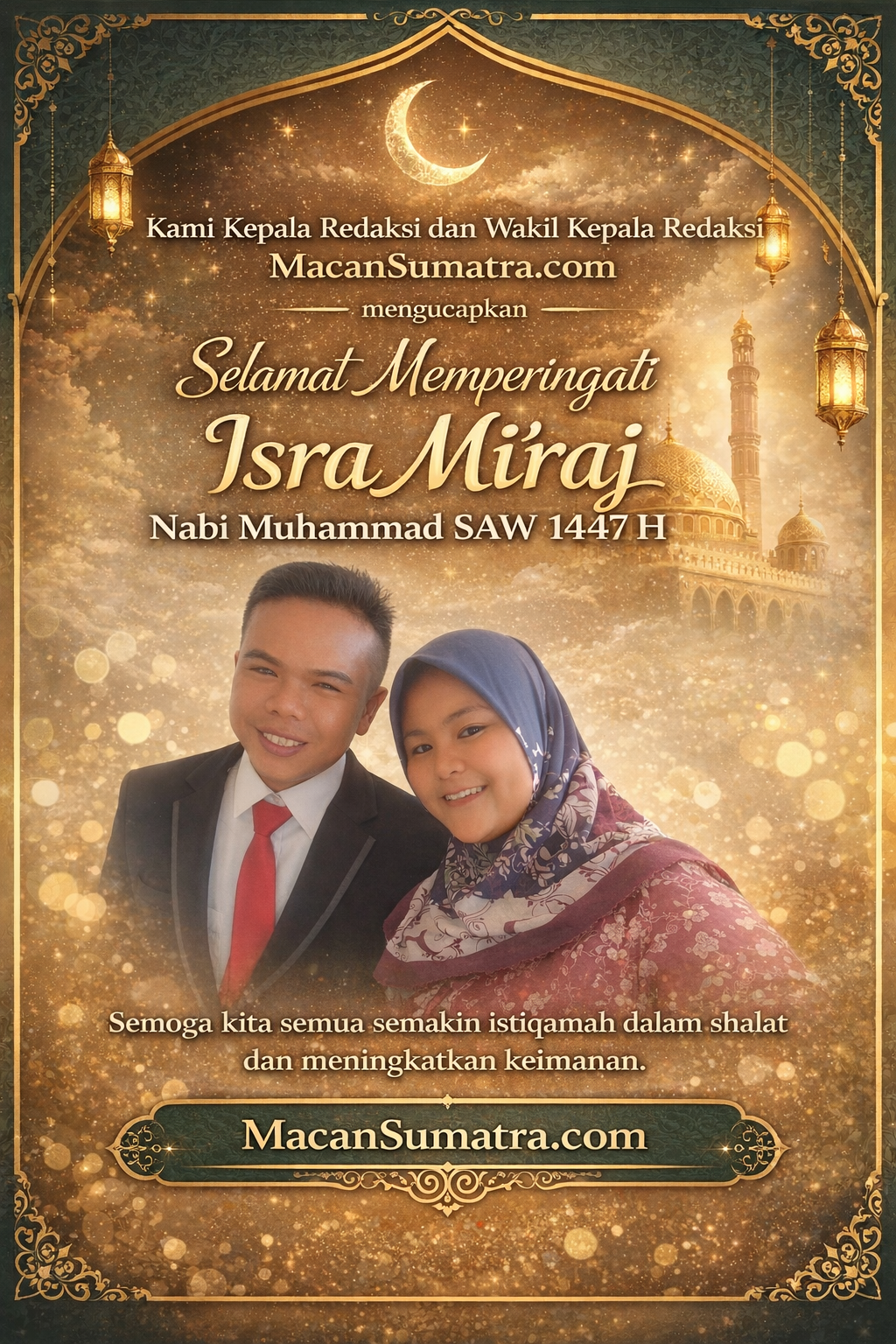 Poster ucapan Selamat Memperingati Isra Mi’raj Nabi Muhammad SAW dari macansumatra.com