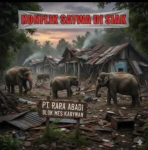 Ilustrasi konflik gajah merusak permukiman karyawan di Siak