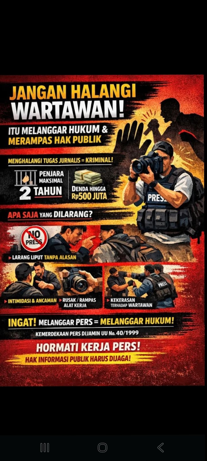 Poster larangan menghalangi tugas wartawan sesuai UU Pers