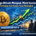 Ilustrasi grafik kenaikan harga Bitcoin di pasar kripto global dengan simbol Bitcoin dan grafik tren naik.