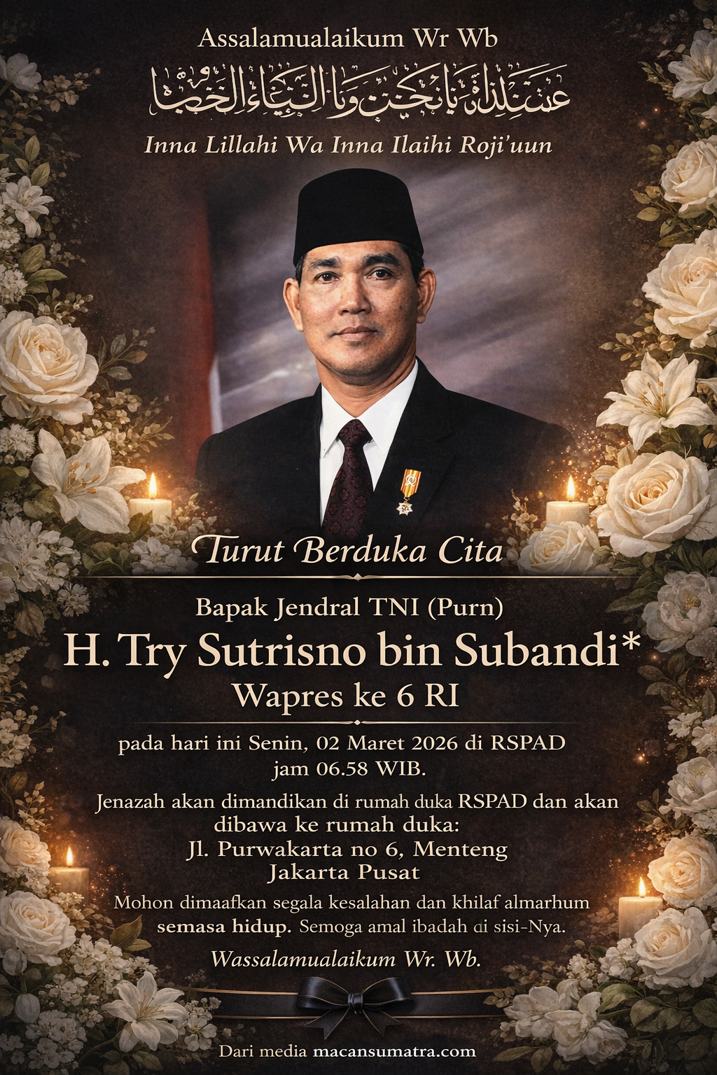 Profil Try Sutrisno Lengkap Wakil Presiden ke-6 RI