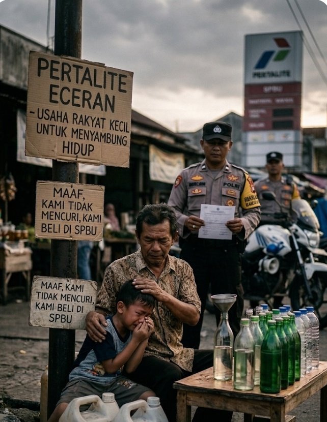 Ilustrasi gambar penertiban BBM subsidi Pertalite pada pengecer kecil di Padang