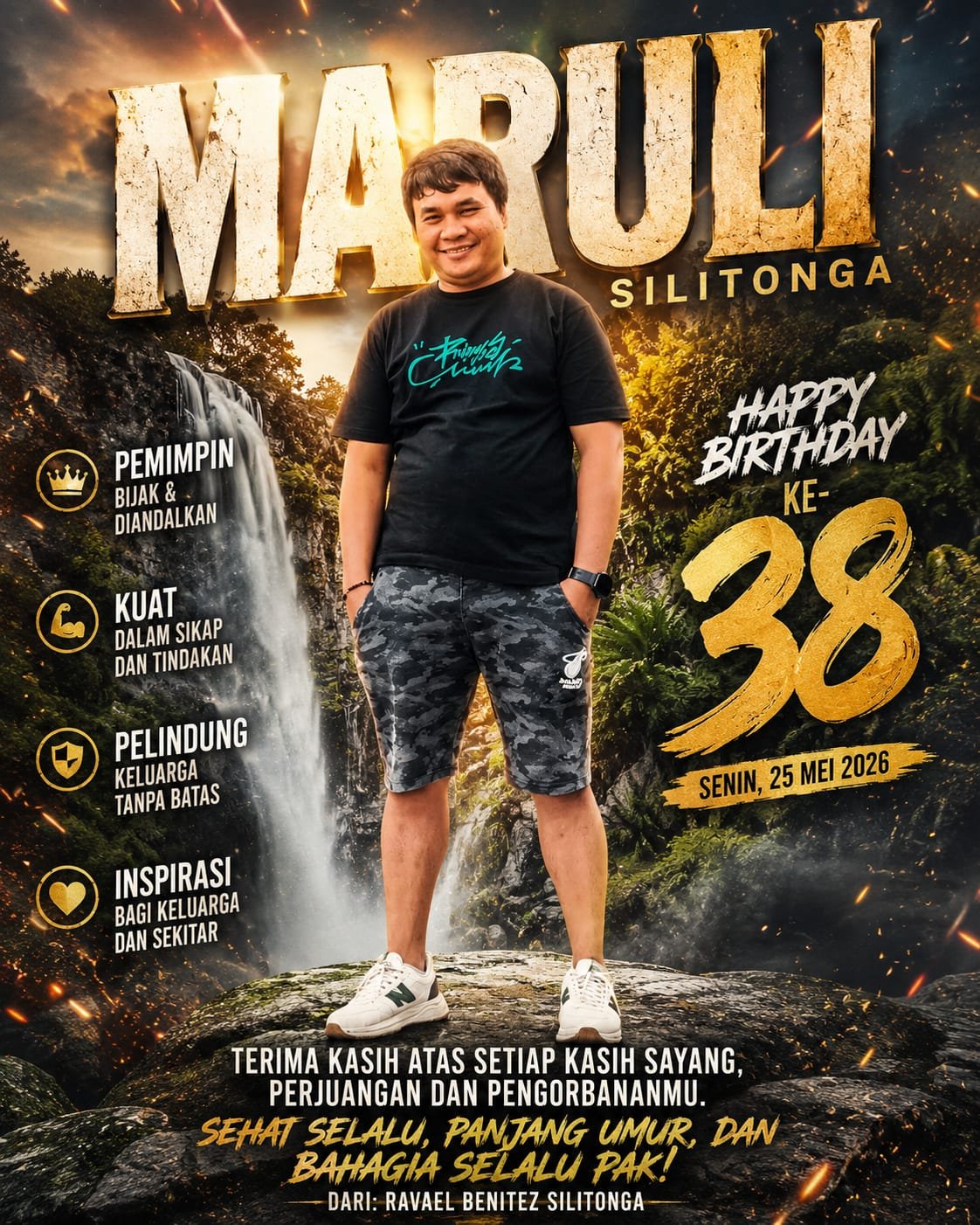 Anak memberikan ucapan selamat ulang tahun kepada ayahnya Maruli Silitonga yang berusia 38 tahun