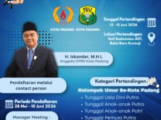 Turnamen Bulutangkis Iskandar Cup I Tingkat Kota Padang 2026 Siap Digelar, Jadi Ajang Pembinaan Atlet Muda