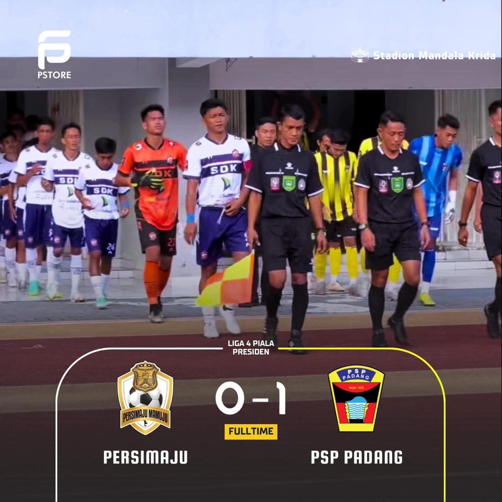 PSP Padang mengalahkan Persimaju Mamuju 1-0 pada laga Grup S Babak 32 Besar Liga 4 Nasional 2025/2026 di Stadion Mandala Krida Yogyakarta.