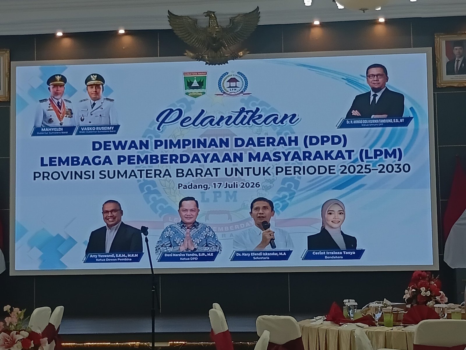 Pelantikan DPD LPM Provinsi Sumatera Barat periode 2025–2030 di Kota Padang.
