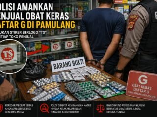 Polisi mengamankan penjual obat keras daftar G di Pamulang dengan barang bukti berbagai jenis obat dan temuan stiker berlogo TS.