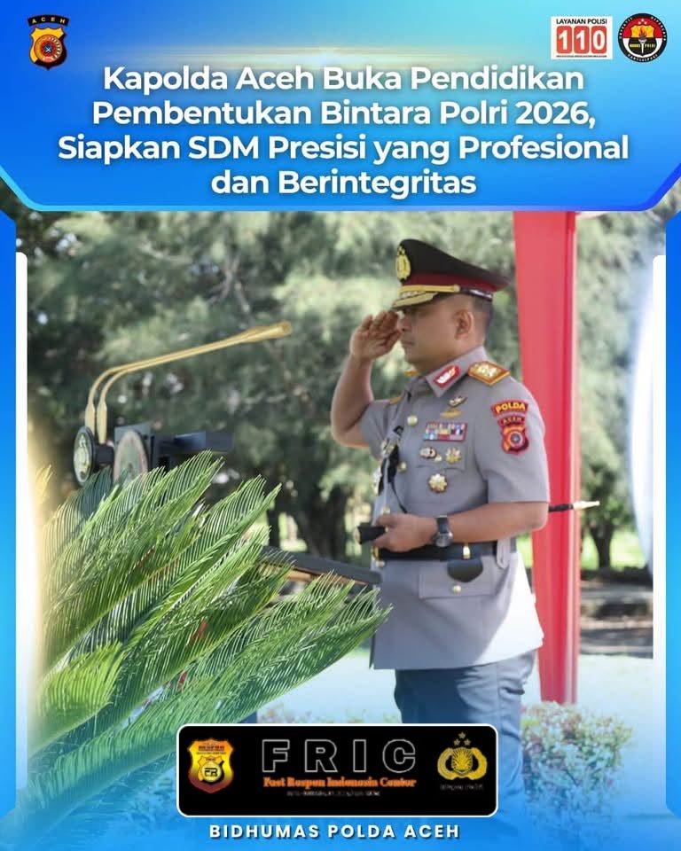 Kapolda Aceh membuka Pendidikan Pembentukan Bintara Polri Tahun Anggaran 2026 di SPN Polda Aceh.