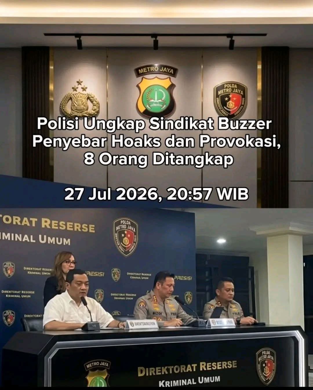 Polda Metro Jaya Bongkar terkait pengungkapan sindikat penyebar hoaks dan provokasi di media sosial dengan delapan tersangka.
