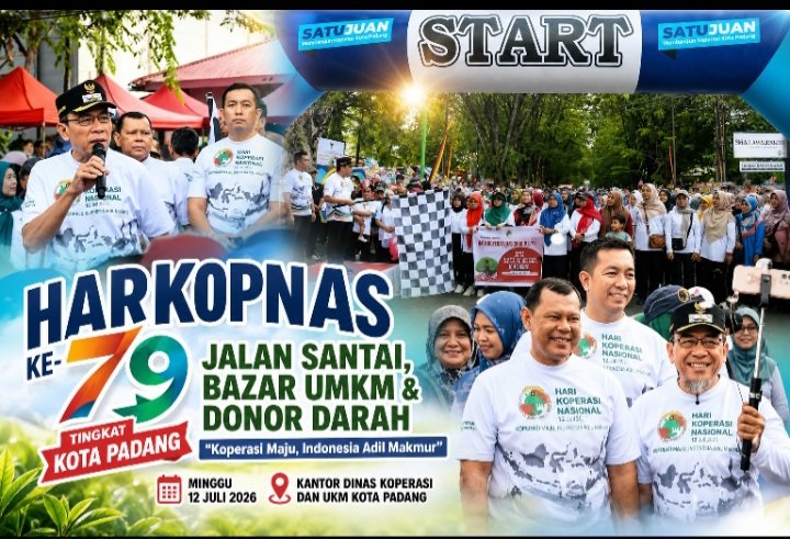 Wakil Wali Kota Padang Maigus Nasir membuka peringatan Harkopnas ke-79 Kota Padang yang diikuti ribuan peserta di Kantor Dinas Koperasi dan UKM Kota Padang.