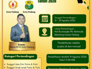PBSI Kota Padang Cup 2026 Siap Digelar, Total Hadiah Rp40 Juta