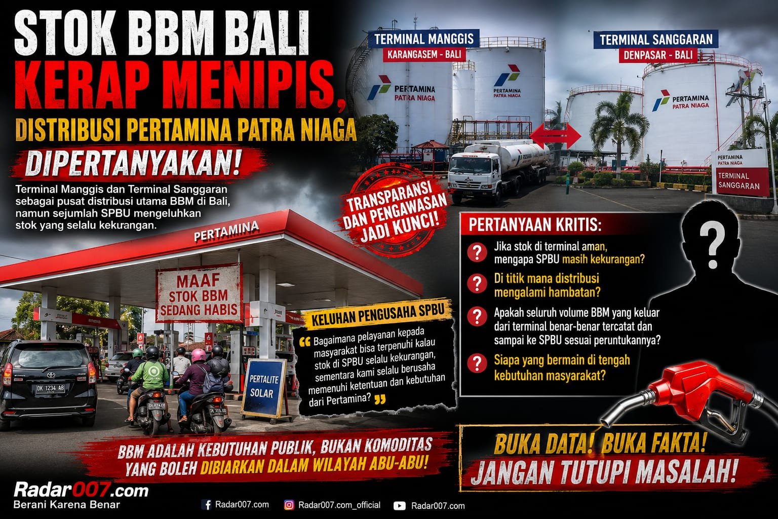 Distribusi BBM Bali Dipertanyakan Stok BBM SPBU Bali dan Terminal Manggis serta Sanggaran