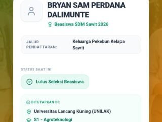 Bryan Sam Perdana Dalimunthe Lulus Beasiswa BPDP SDM Sawit 2026, Kaperwil MacanSumatra Riau Terima Ucapan Selamat