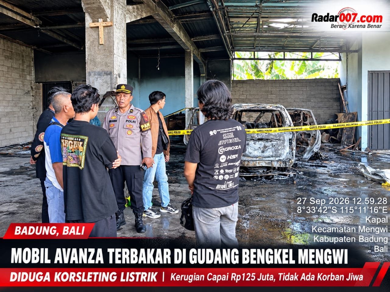 Mobil Avanza Terbakar di Gudang Bengkel Mengwi, Diduga Korsleting Listrik