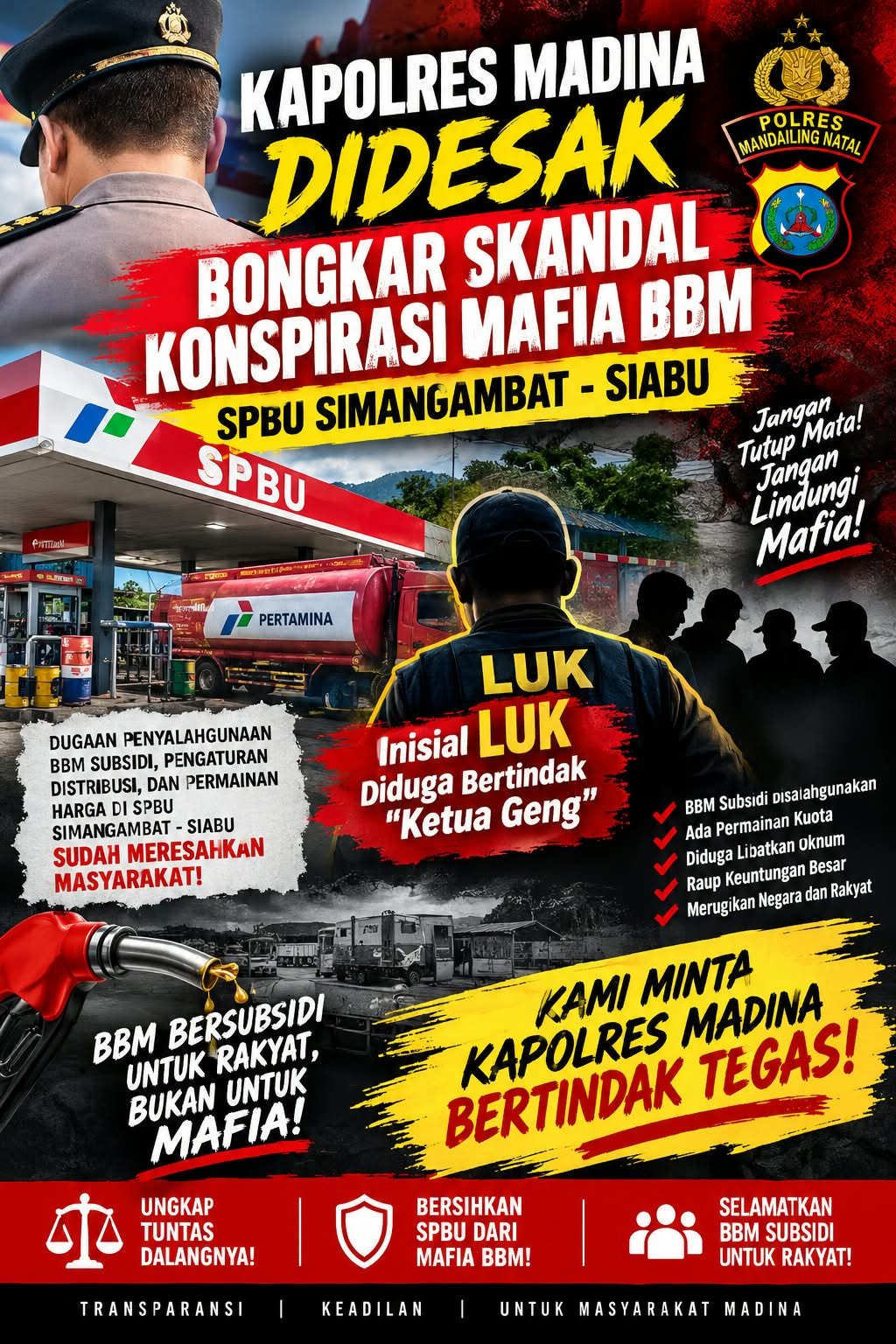 Kapolres Madina Didesak Bongkar Skandal Konspirasi Mafia Solar SPBU