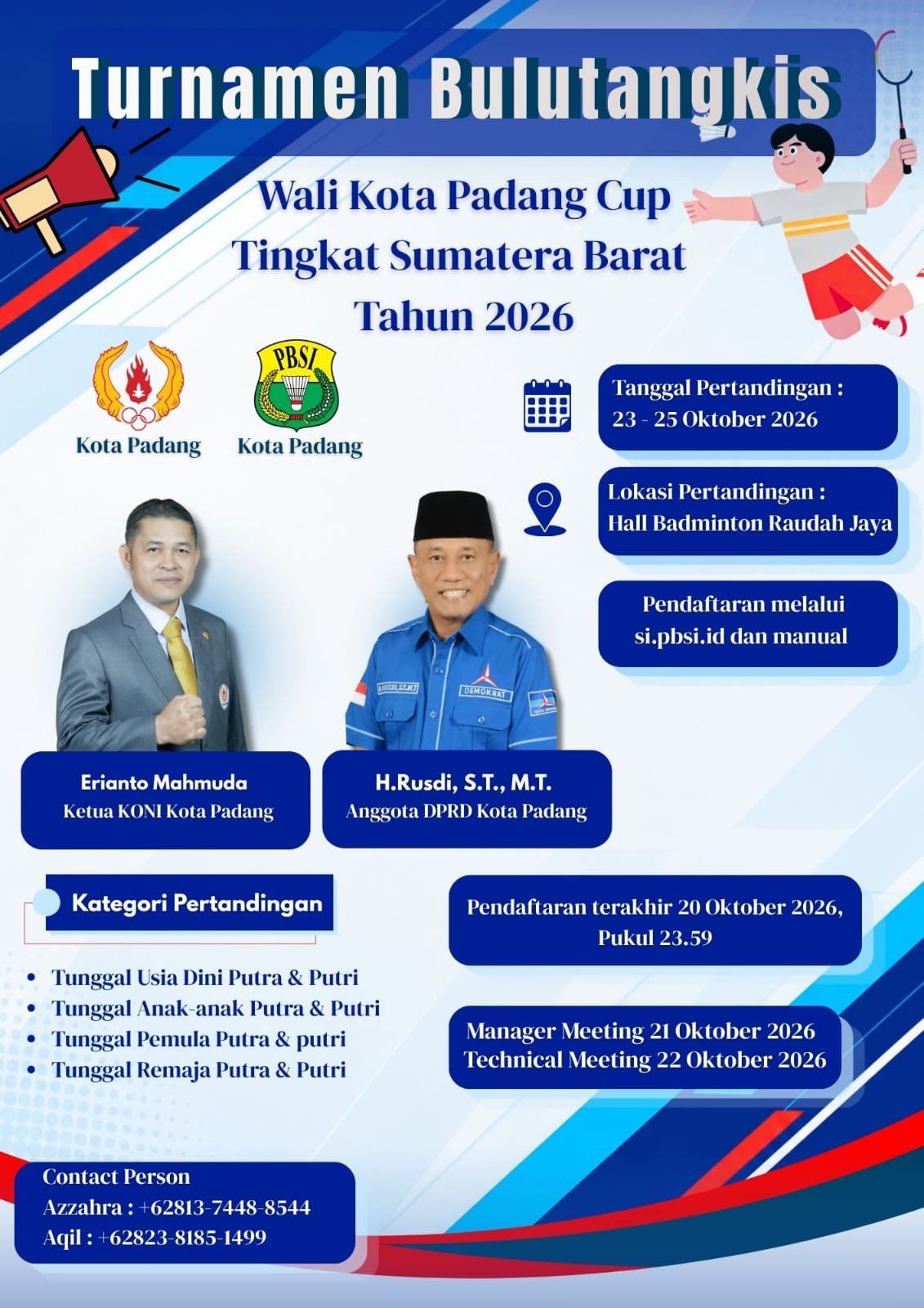 Turnamen Bulutangkis Wali Kota Padang Cup Tingkat Sumatera Barat Tahun 2026 Segera Digelar